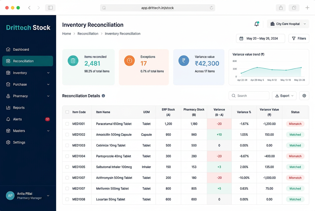 Inventory Reconciliation Automation product screenshot